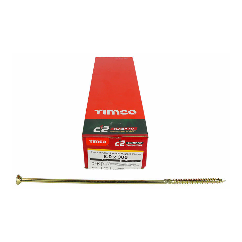 C2 Clamp-Fix - TX - Double Countersunk with Ribs - Twin-Cut - Yellow - 8.0mm x 300mm  - 25 Pack