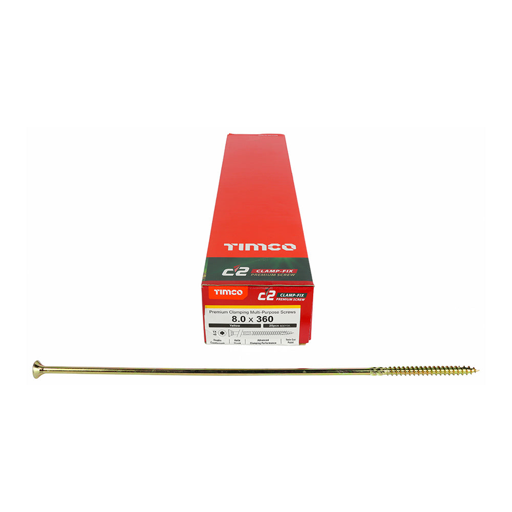 C2 Clamp-Fix - TX - Double Countersunk with Ribs - Twin-Cut - Yellow - 8.0mm x 360mm  - 25 Pack