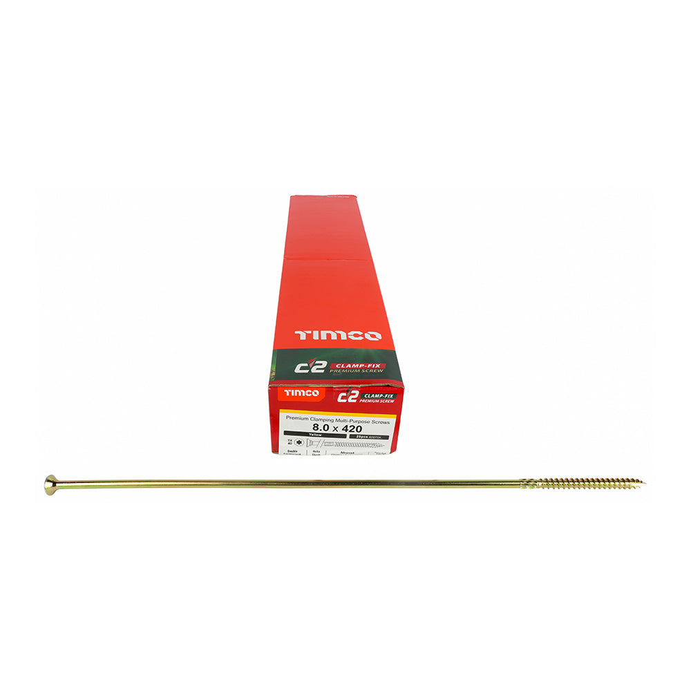 C2 Clamp-Fix - TX - Double Countersunk with Ribs - Twin-Cut - Yellow - 8.0mm x 420mm  - 25 Pack