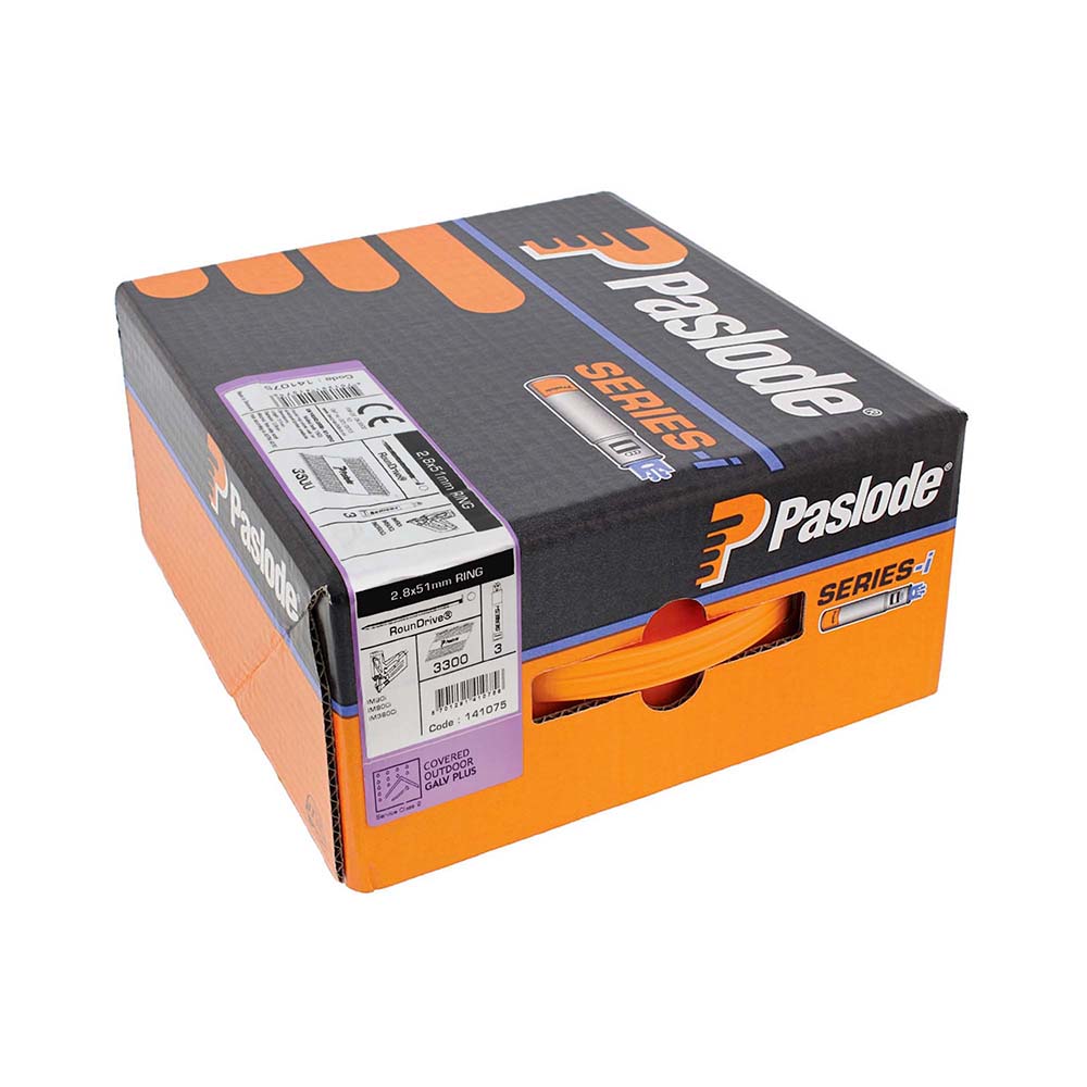 Paslode IM360Ci Nails & Fuel Cells Trade Pack - Ring Shank - Galvanised + - 141075 - 2.8 x 51/3CFC - 3300 Box