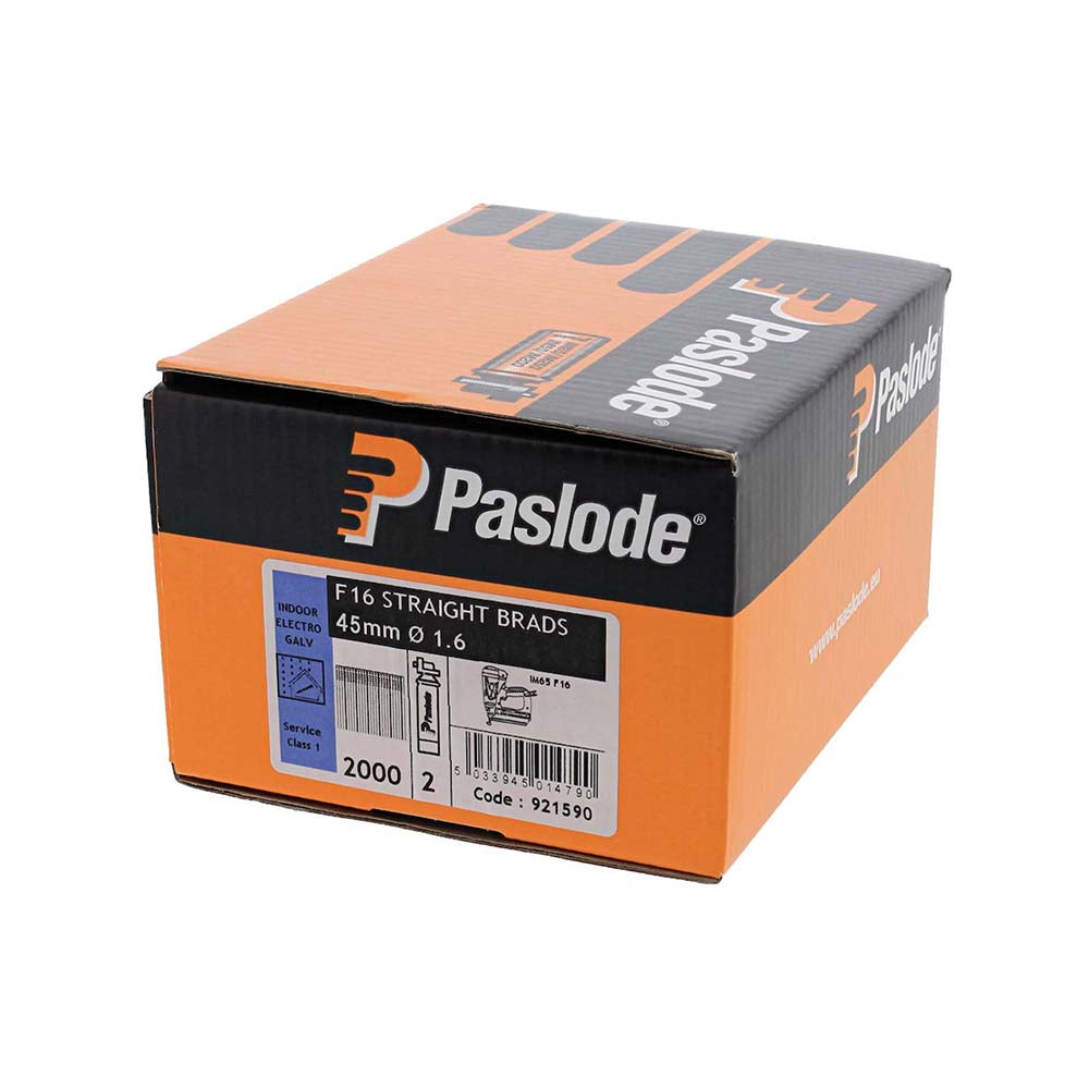 Paslode IM65 Brads & Fuel Cells Pack - Straight - Electro Galvanised - 921590 - 16g x 45/2BFC - 2000 Box